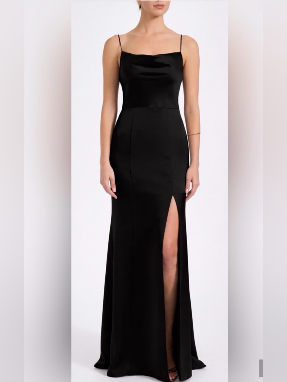 AMSALE Chloe satin low back Gown Sz 4 Black Mermaid high low Retail $300! Prom